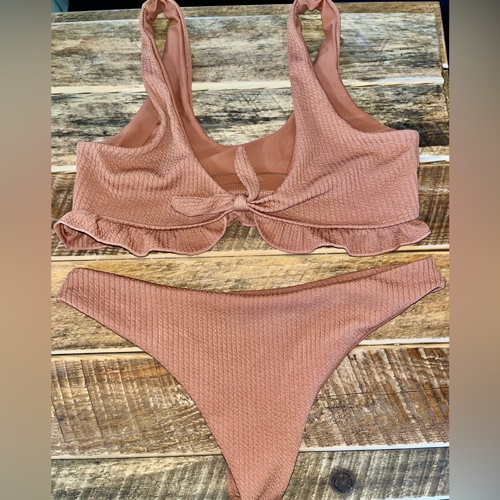 Ruffled Pink/Tan Bikini Set